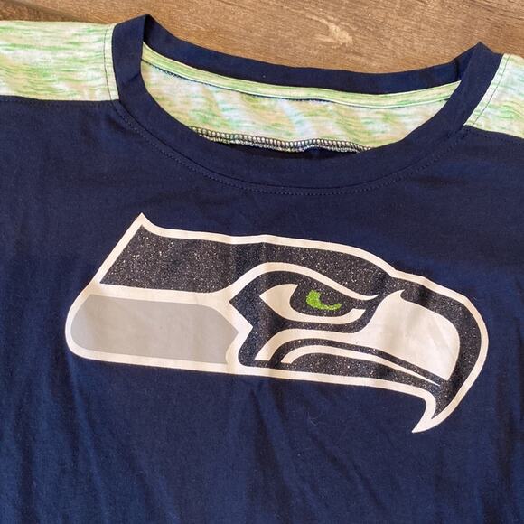 NFL TEAM APPAREL Seattle Seahawks Navy Neon Green Long Sleeve T Shirt Small - Picture 3 of 6